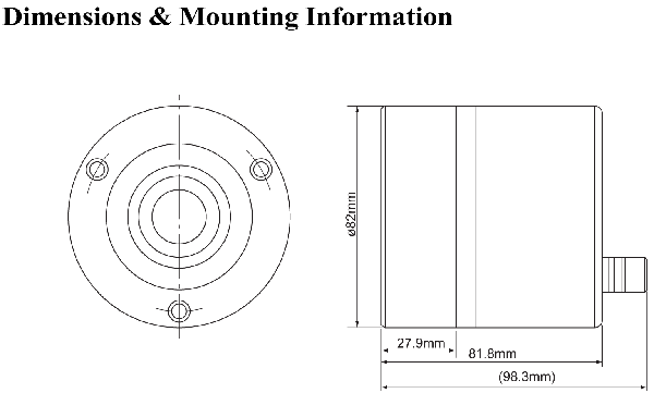 Mechanical drawing 82mm top mount