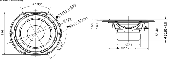Mechanical drawing 152mm truncated