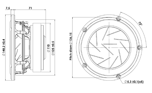 Scanspeak 15M/8631G00 mechanical drawing