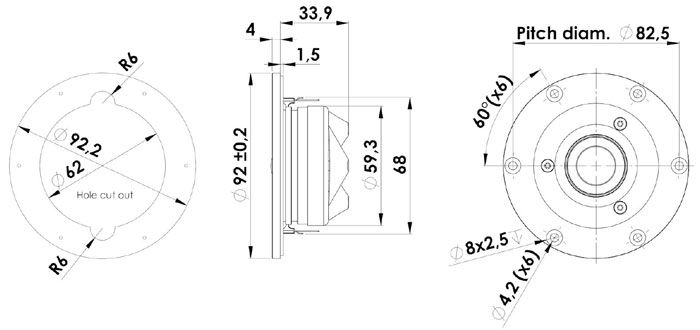 ScanSpeak Revelator D2104/7120-00 Textile Dome Tweeter Mechanical Drawing