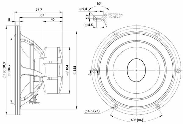 Scanspeak Ellipticor 18WE/4542T-00 Mechanical Drawing