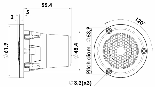 ScanSpeak Illuminator D3004/6040-10 Beryllium Dome Tweeter Mechanical Drawing