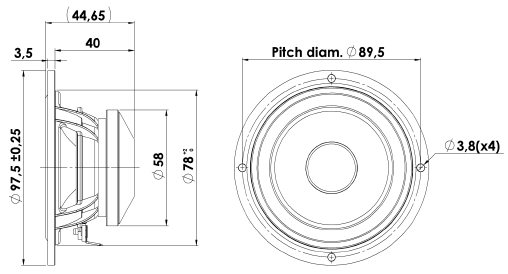 D3004/604005 Gold Series Beryllium Dome Tweeter Mechanical Drawing