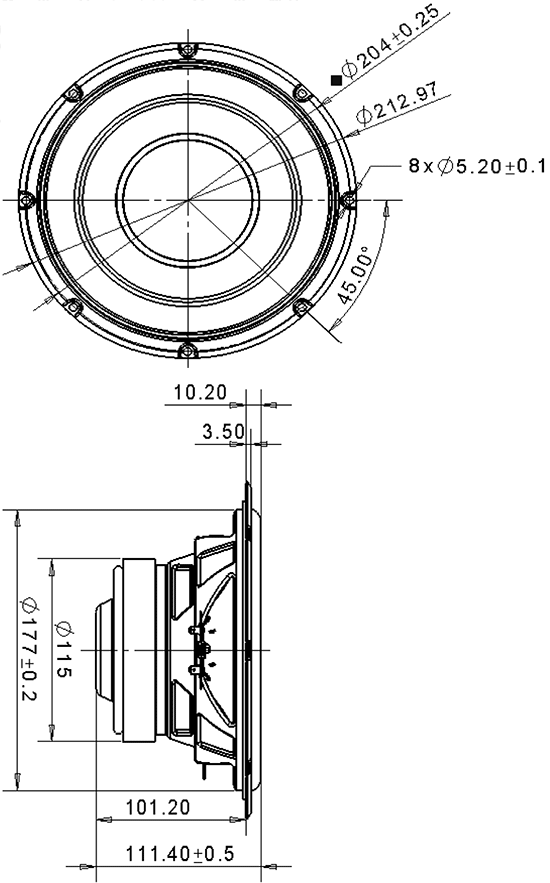 Mechanical drawing 213mm