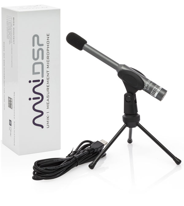 photo of umik in tripod in tripod with cord and box