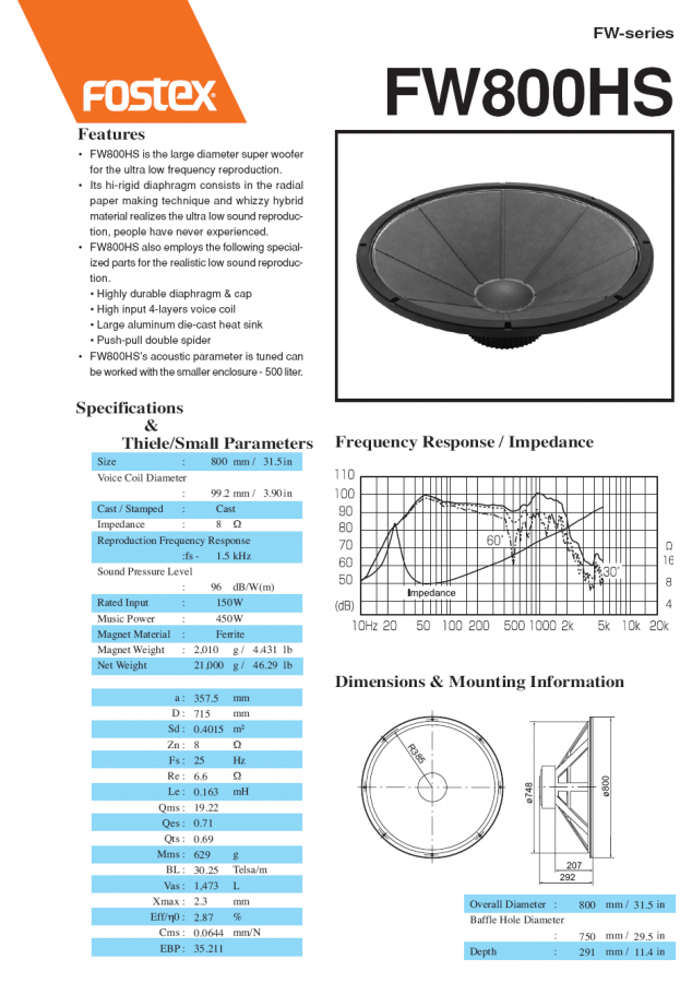 image of FW800Hs spec sheet