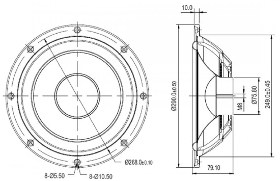 SB29NRX-00 passive radiator mechanical drawing