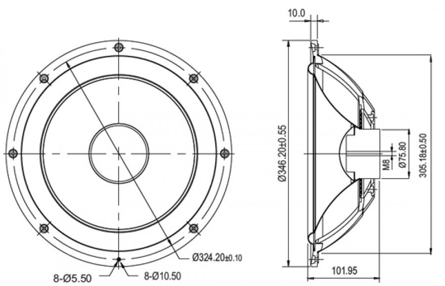 SB34NRX-00 passive radiator mechanical drawing