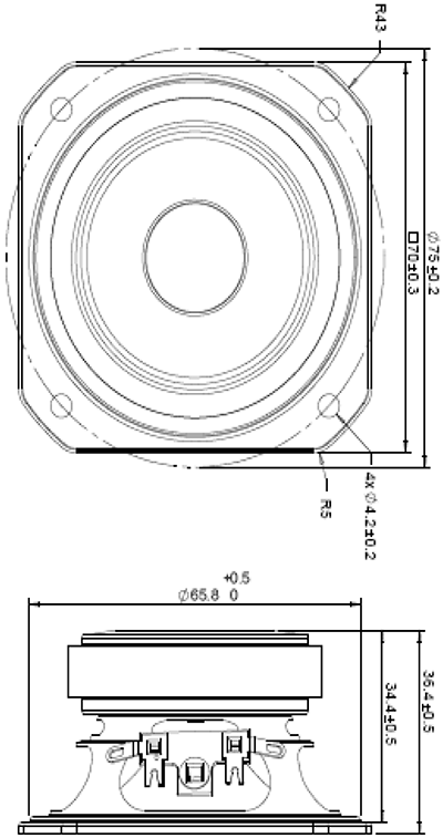 Mechanical drawing 75mm square