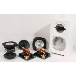 Photo of speakers, crossovers and cabinet