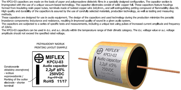 Miflex KPCU 1.0 mfd 250V Copper Foil Capacitor blurb