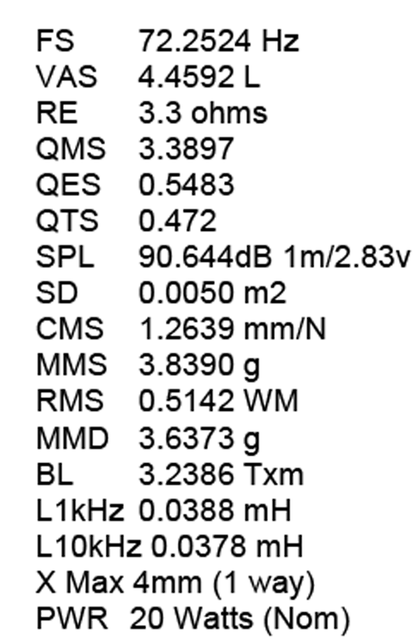 Mark Audio Pluvia-7P parameters