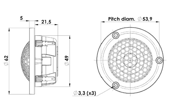 Scan-Speak R3004/602005 Gold Series Ring Dome Tweeter Mechanical Drawing